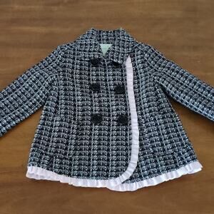 Kate Spade Tweeted Double breasted pea coat Pink/Black baby girl size 12M GUC